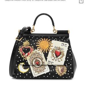 DOLCE & GABBANA Dauphine Medium Miss Sicily St. Dauphine Stampata Satchel Black